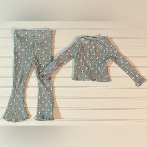 Shein 2 Piece Long Sleeve‎ Crop Top & Pants 80 or 12 Months Blue Floral Flare